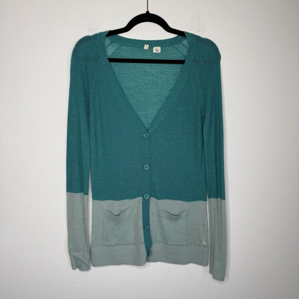 Anthropologie Moth Sz Med Wool Linen Blend Open Knit Color Block Cardigan Preppy